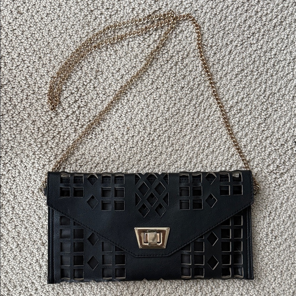 Elegant Black Clutch with Gold Chain